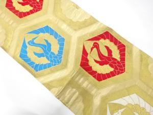 アンティーク　亀甲に鶴模様刺繍袋帯（材料）